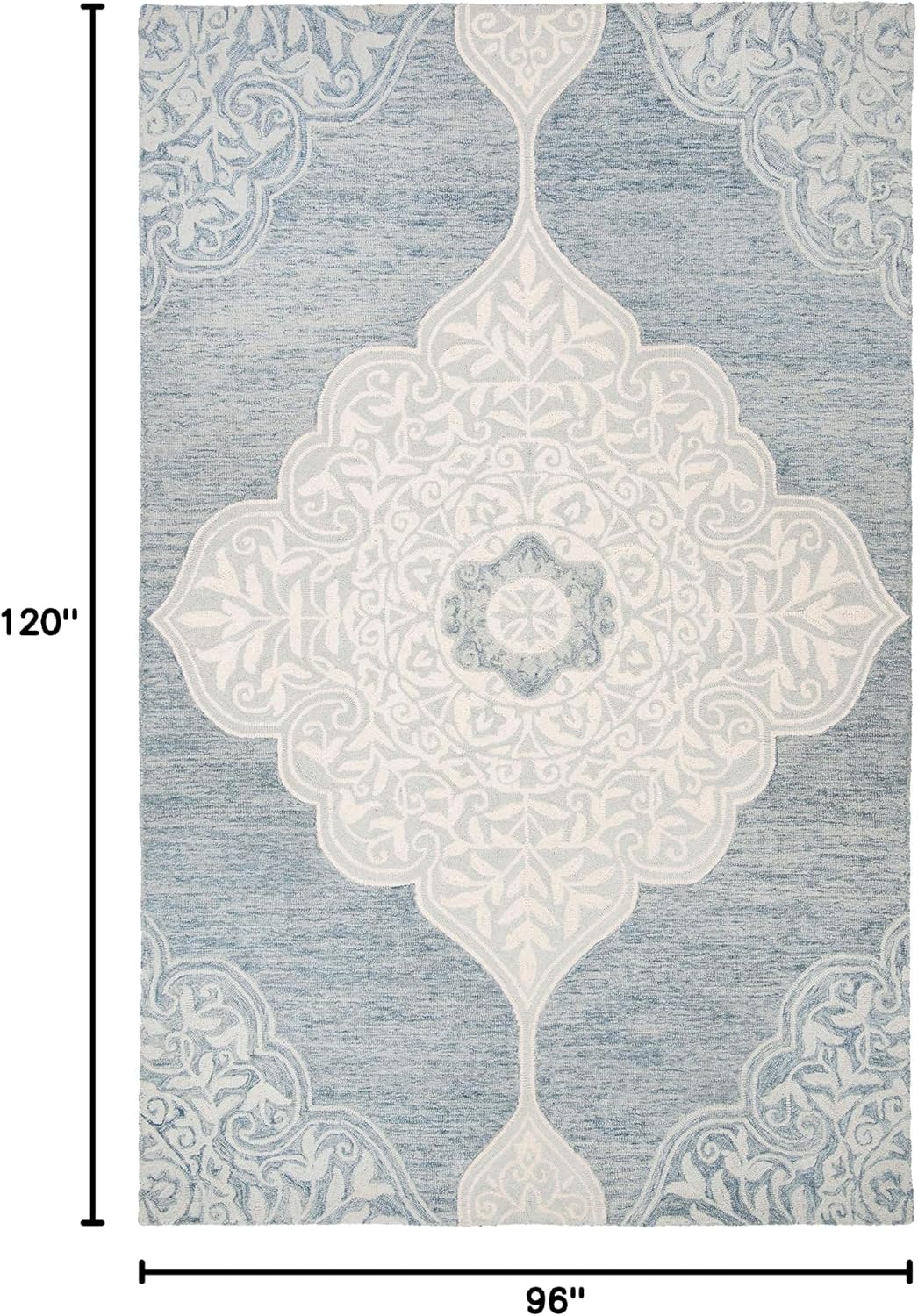 SAFAVIEH Area Rug 8x10 - Micro-Loop Collection - Large - Blue & Ivory, Handmade Wool, Medallion Design, Ideal for Living Room, Bedroom, Office, Dining Space (MLP620M)