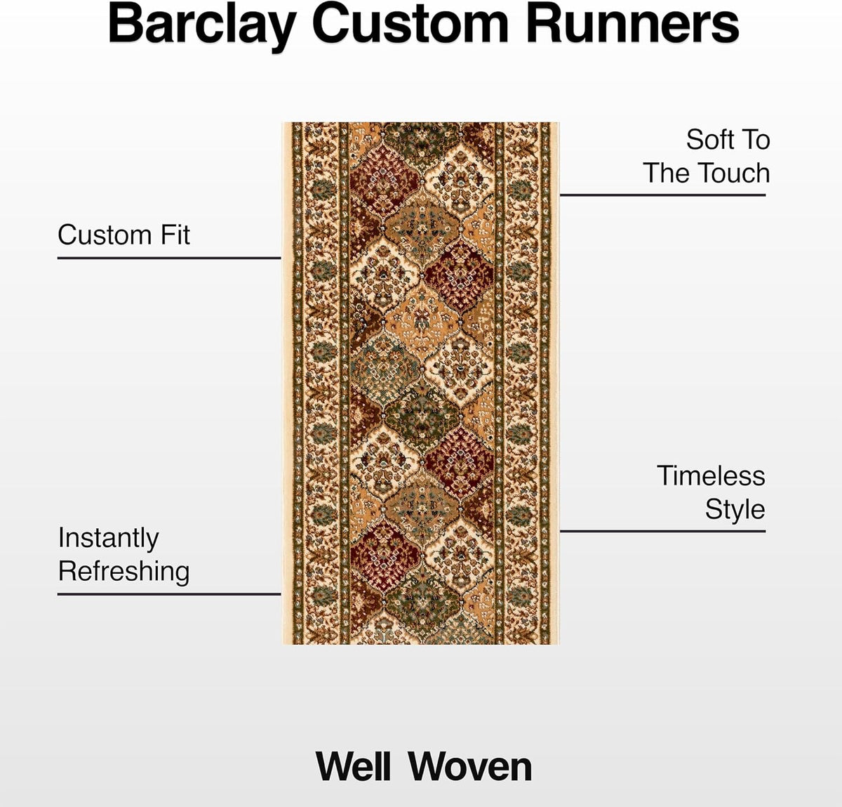Well Woven Custom Size Hallway Stair Runner - Choose Your Length - Pyla Oriental Red Green 27 Inches Wide x 18 Feet Long Runner (27" x 18') Traditional Carpet
