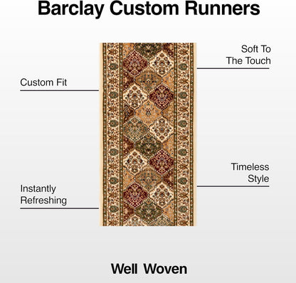 Well Woven Custom Size Hallway Stair Runner - Choose Your Length - Pyla Oriental Red Green 27 Inches Wide x 18 Feet Long Runner (27" x 18') Traditional Carpet