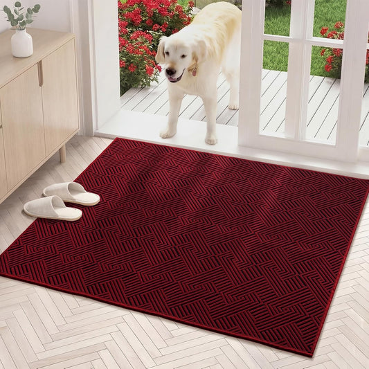 YIHOUSE Dirt Trapper Door Mat 32" x 47", Non-Slip Washable Entrance Mat, Dirt Resistant and Absorbent Welcome Mat, Low Profile Floor Mat for Front/Back Door, Entryway, Red