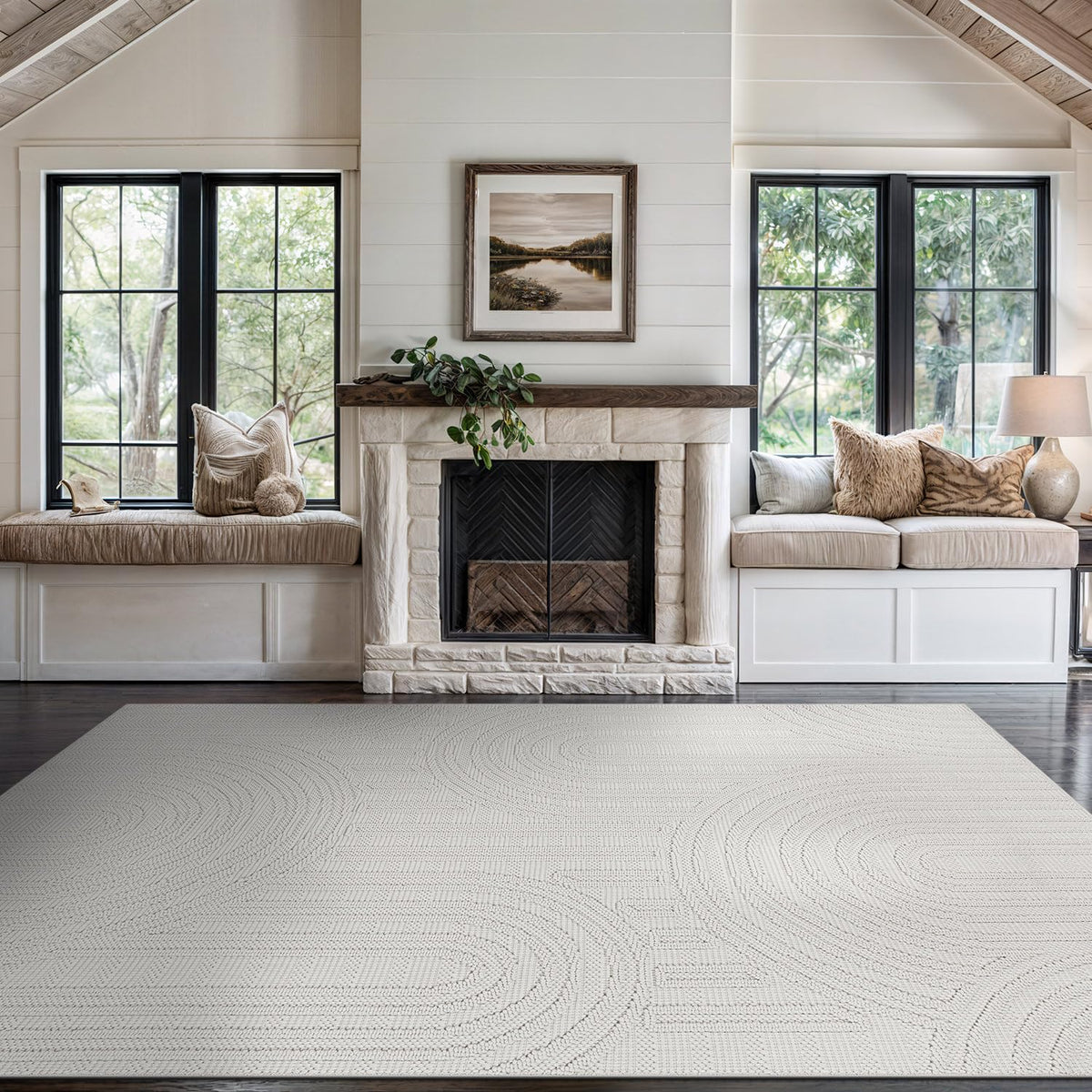 Beverly Rug Micro Loop Large Area Rug White 10x14 Modern Luxury Trellis Geometric Durable Indoor Area Rugs for Living Dining Room Office Stain Resistant Non Shedding Casual Indoor Carpet White 10x14