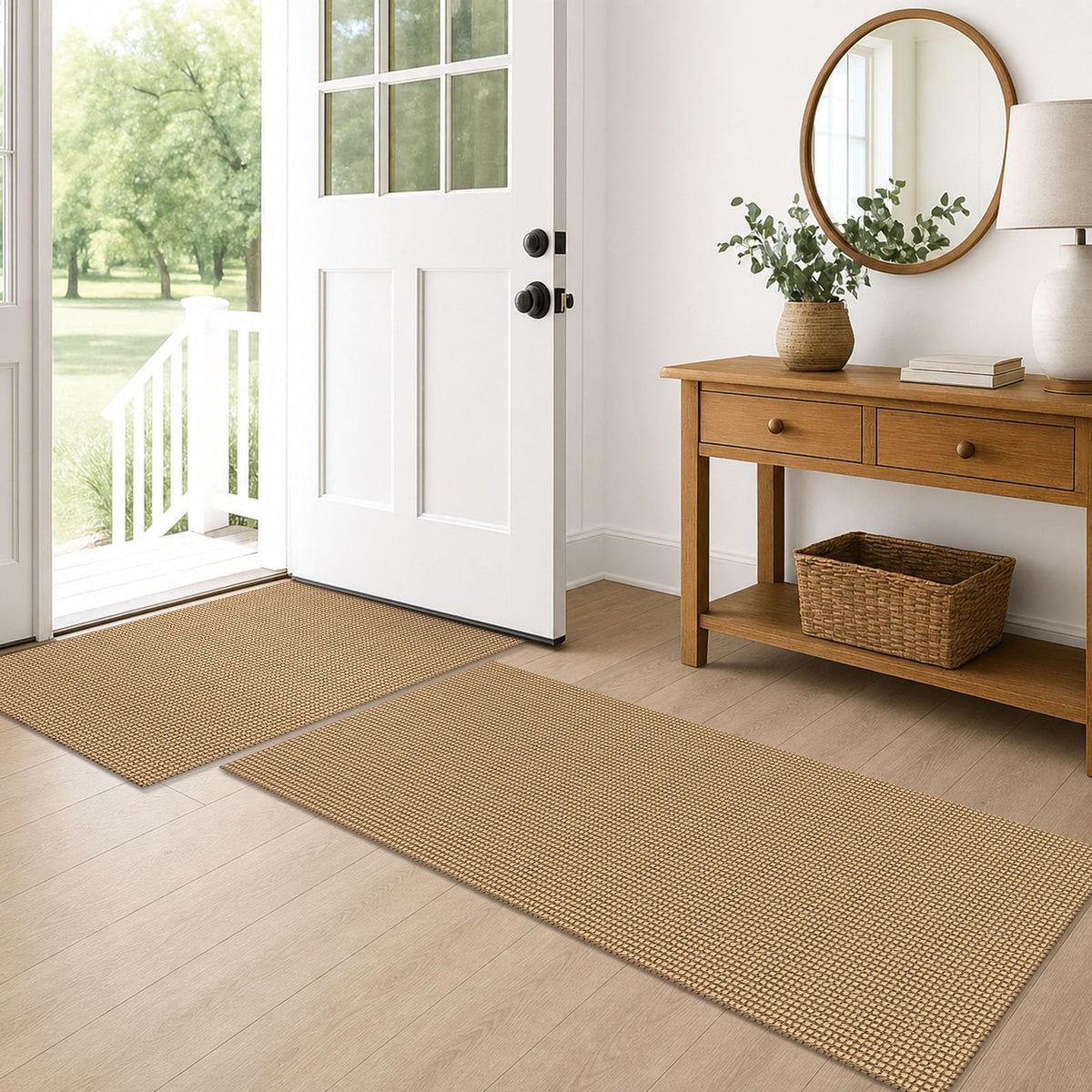EARTHALL Woven Area Rug 3x5 Ft Washable Rugs for Entryway Braided Non Slip Rubber Backed Throw Rugs Door Mat Indoor Outdoor Entrance Cotton Carpet for Kitchen Foyer Front Door, Orange/Tan/Brown