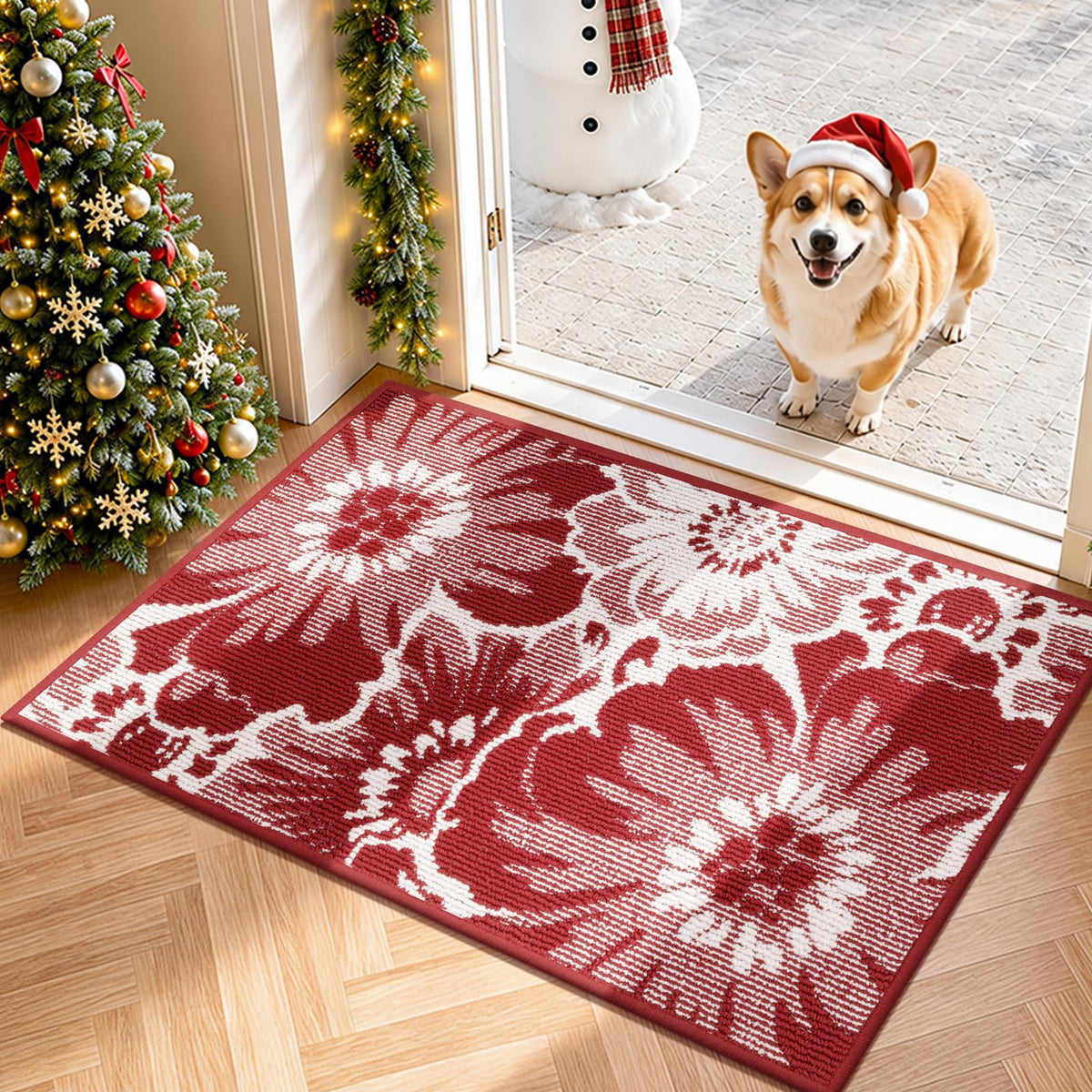 Findosom Hallway Runner Rug 2x6, Non Slip High-Low Textured Floral Washable Runner Rug with Rubber Backing, Boho Carpet Runner for Kitchen, Entryway, Bedroom, Laundry, Black & Beige