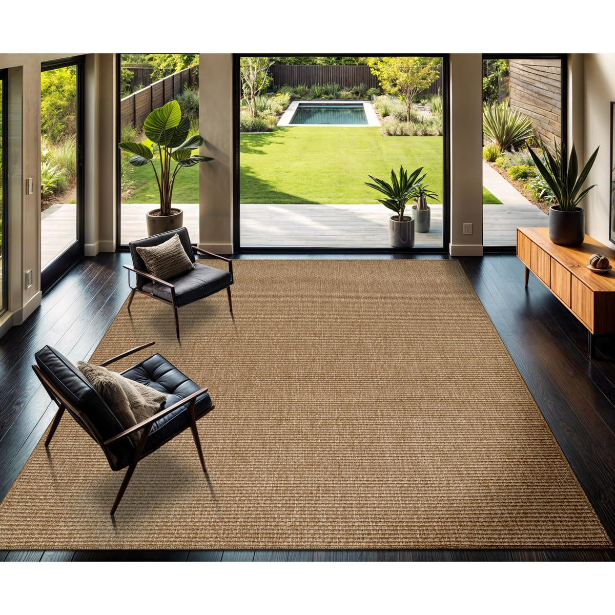 CAMILSON Easy Jute Rug 10x14, Indoor Outdoor Natural Color Fiber Area Rugs for Living Room Patio and Kitchen Rug, Sisal Boho Woven Design, Easy-Cleaning, Washable Outside Carpet Alfombras (10 x 14)