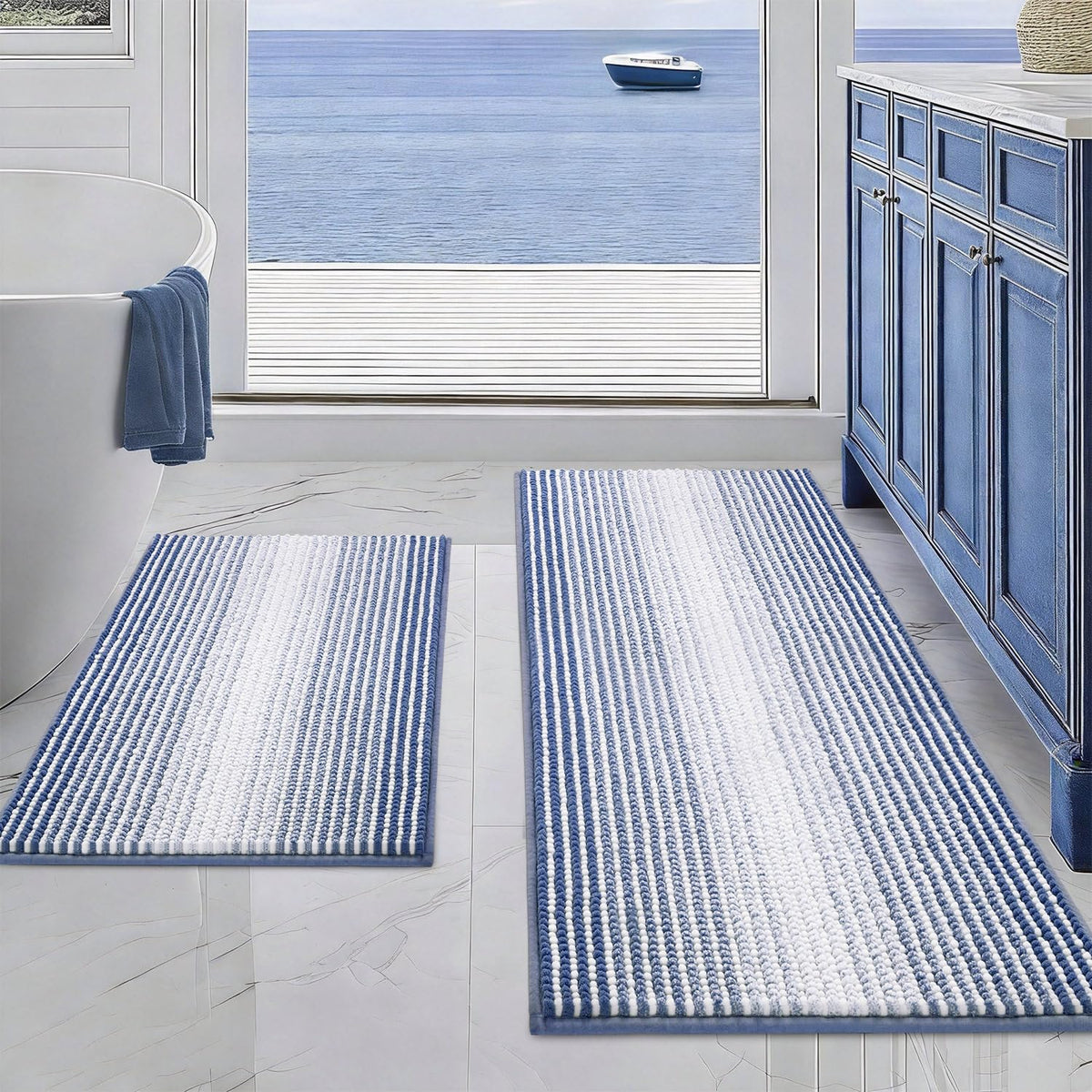 BSICPRO Bathroom Rugs Sets 2 Piece, Modern Bath Mat 20"x47"+20"x32", Blue
