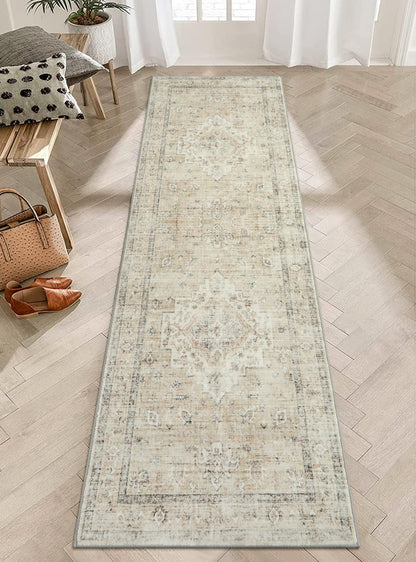 LIVEBOX Washable Area Rug 5x7 Rugs for Living Room Bedroom, Non-Slip Boho Neutral Carpet for Dining Room Office, Low-Pile Farmhouse Soft Carpets for Kids Nursery Room Playroom, Tan