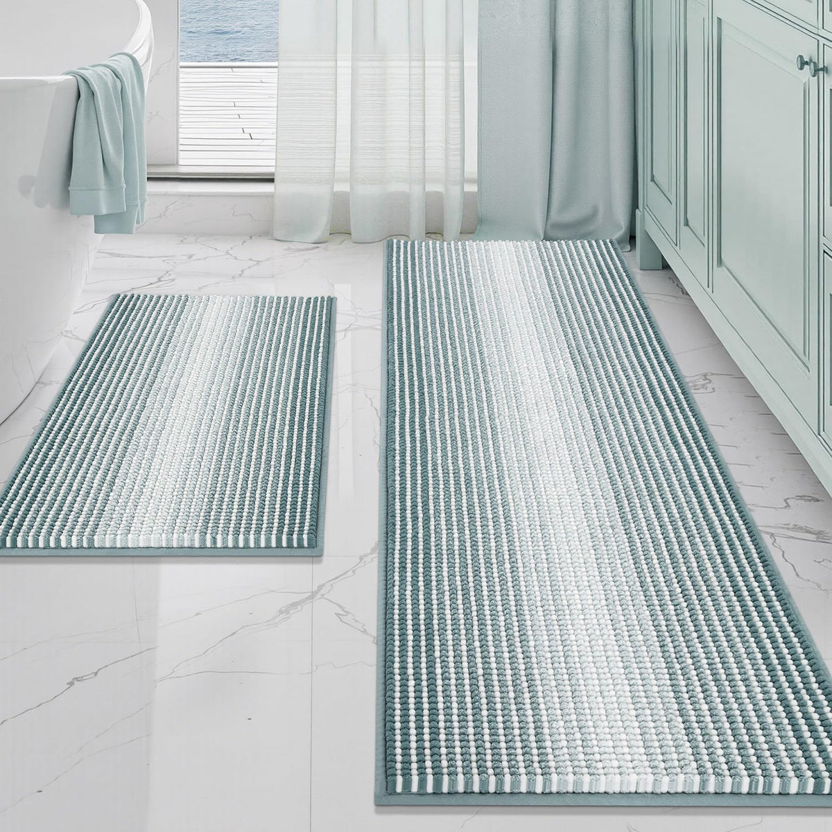 BSICPRO Bathroom Rugs Sets 2 Piece, Modern Bath Mat 20"x47"+20"x32", Blue