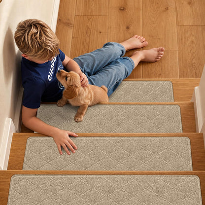 15 Pcs Stair Treads Non-Slip for Wooden Steps, 8"x30" Beige