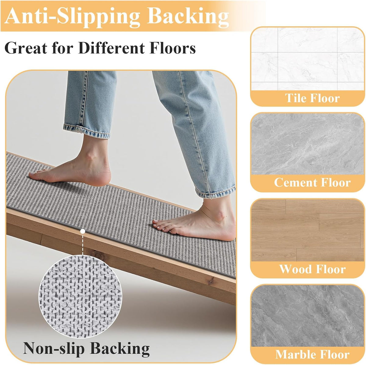 HEBE Kitchen Rugs Set of 2, Non Slip Washable Kitchen Mats for Floor