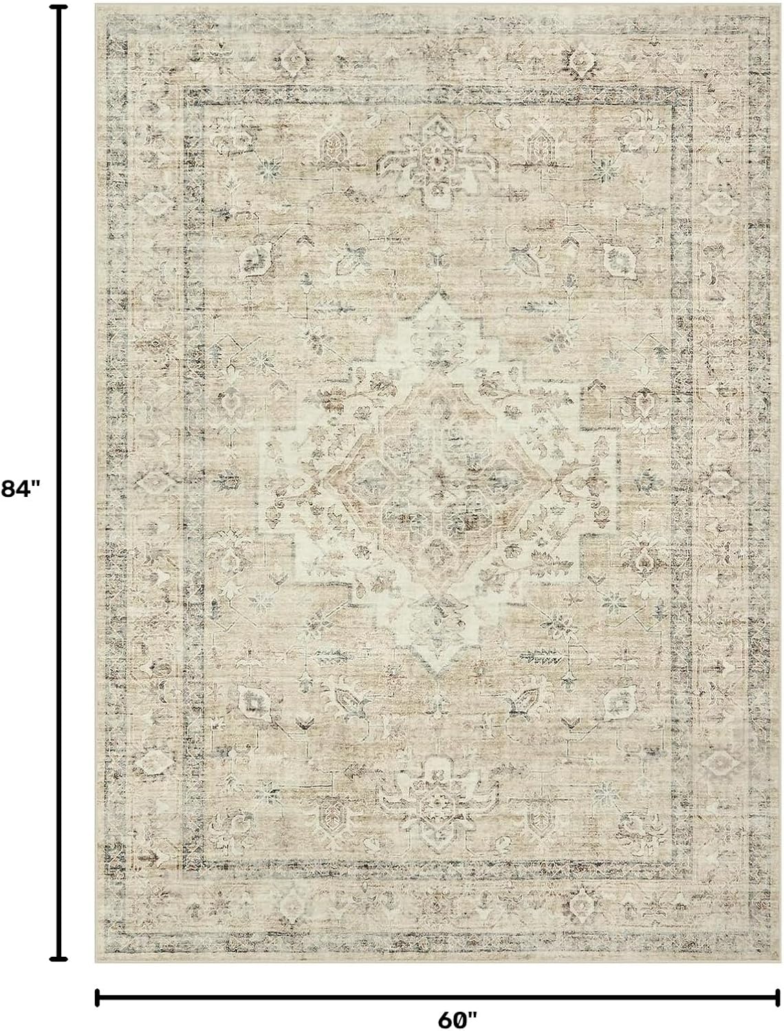 LIVEBOX Washable Area Rug 5x7 Rugs for Living Room Bedroom, Non-Slip Boho Neutral Carpet for Dining Room Office, Low-Pile Farmhouse Soft Carpets for Kids Nursery Room Playroom, Tan
