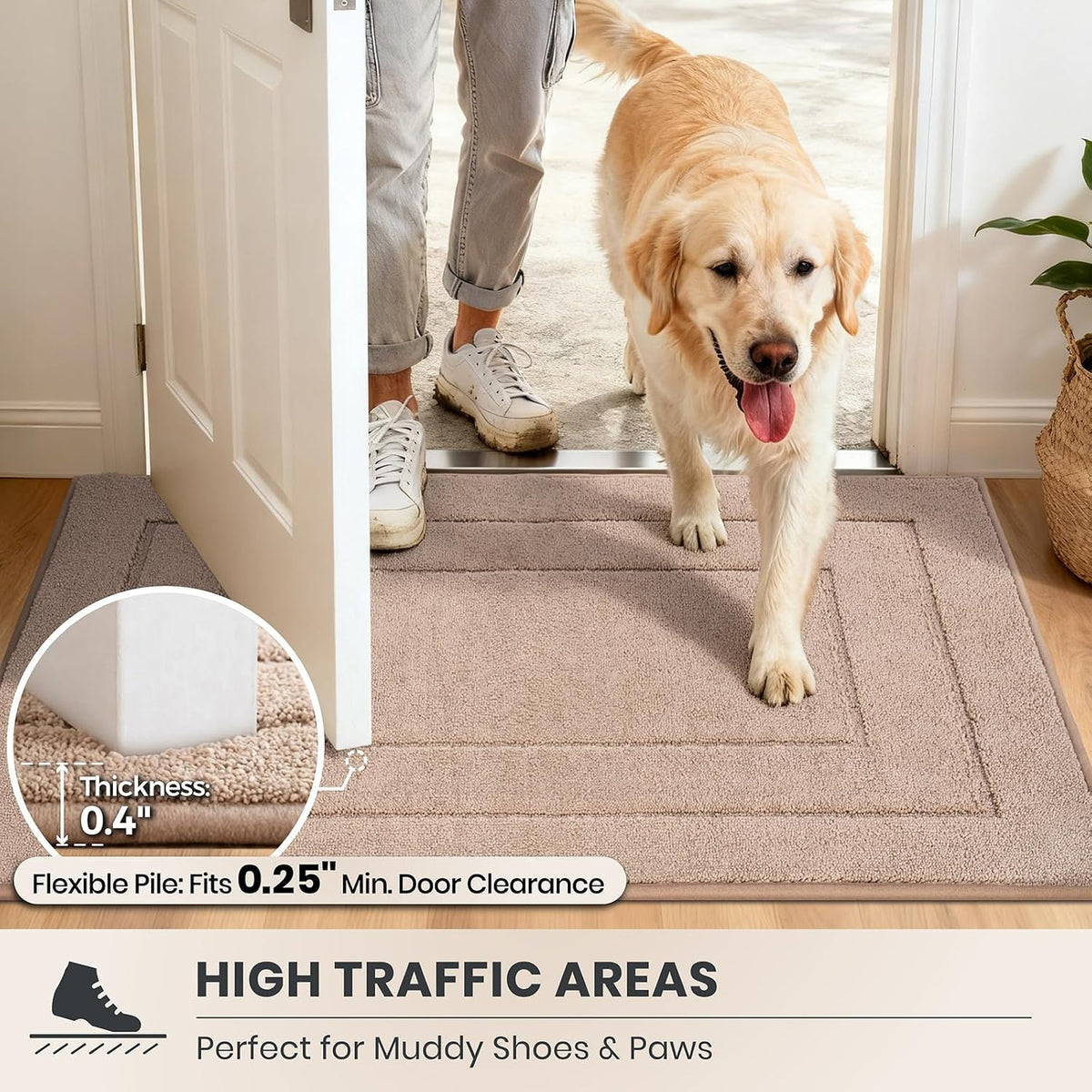 PURRUGS Dirt Trapping Door Mat Indoor Entrance, 20" x 31.5", Beige