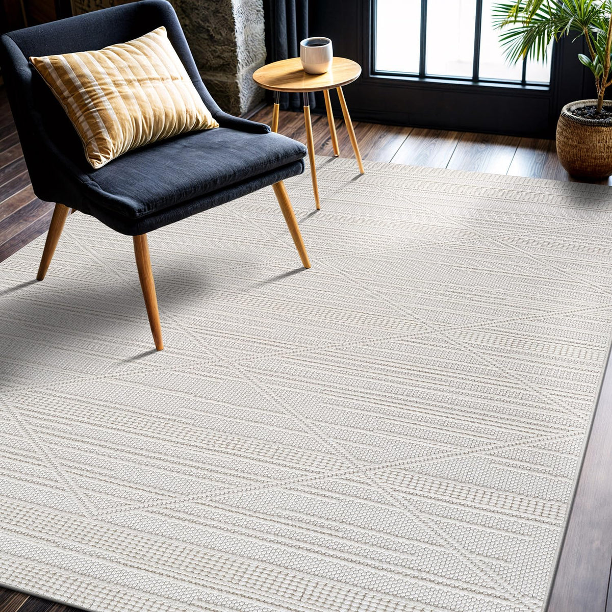 CAMILSON Micro Loop Rug 9x12 Modern Luxury Geometric Arch Large Area Rugs Soft High and Low Pile Stain Resistant Easy-Cleaning Non-Shedding for Living Room Office Indoor Carpet (9 x 12 / White)