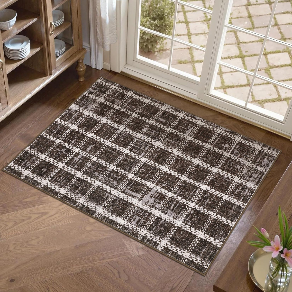 ROYHOME 6x9 Area Rug for Living Room Washable Khaki Brown Checkered Rugs