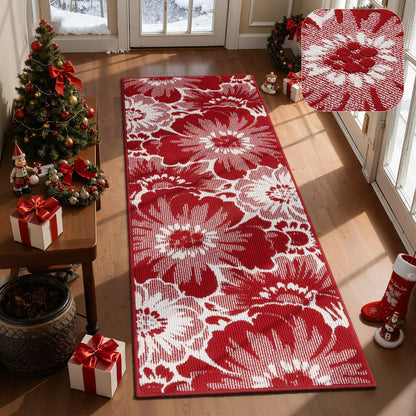 Findosom Hallway Runner Rug 2x6, Non Slip High-Low Textured Floral Washable Runner Rug with Rubber Backing, Boho Carpet Runner for Kitchen, Entryway, Bedroom, Laundry, Black & Beige