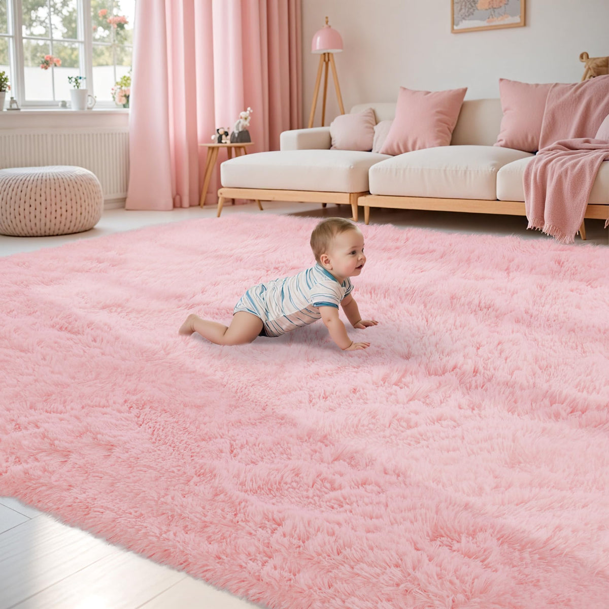 8x10 Area Rug for Living Room,Black Fluffy Shag Non-Slip Bedroom Rugs