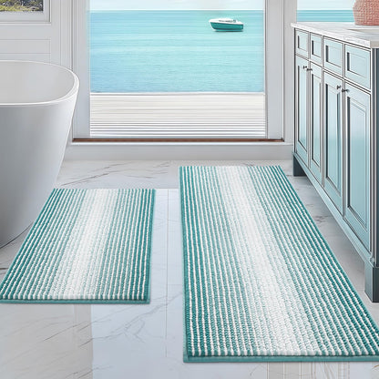 BSICPRO Bathroom Rugs Sets 2 Piece, Modern Bath Mat 20"x47"+20"x32", Blue