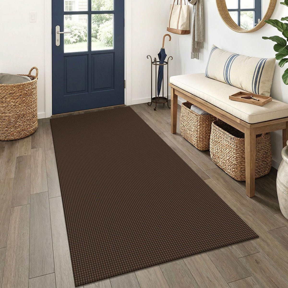 EARTHALL Woven Area Rug 3x5 Ft Washable Rugs for Entryway Braided Non Slip Rubber Backed Throw Rugs Door Mat Indoor Outdoor Entrance Cotton Carpet for Kitchen Foyer Front Door, Orange/Tan/Brown
