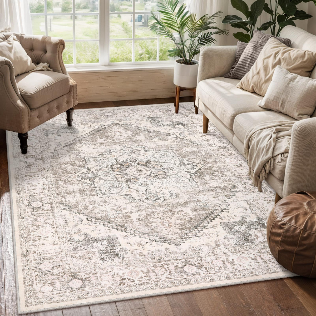 LIVEBOX Sage Washable Vintage Area Rug 3x5 Non-Slip