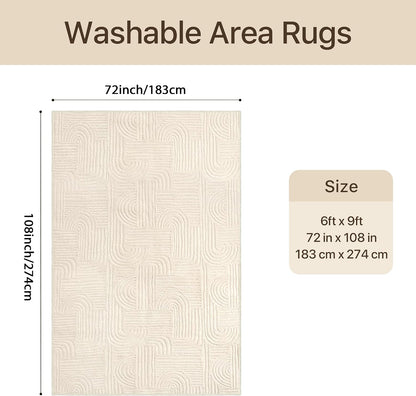 GENIMO Beige Rug 6x9 Washable Area Rugs for Living Room, Soft High Low Pile