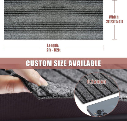 Runner Rug 2 ft x 6 ft Indoor/Outdoor Low Profile, Hallway, Kitchen, Patio, Deck Area, RV, Entryway, Garage, with Non-Slip Rubber Backing, Gray with Black Stripe, Custom