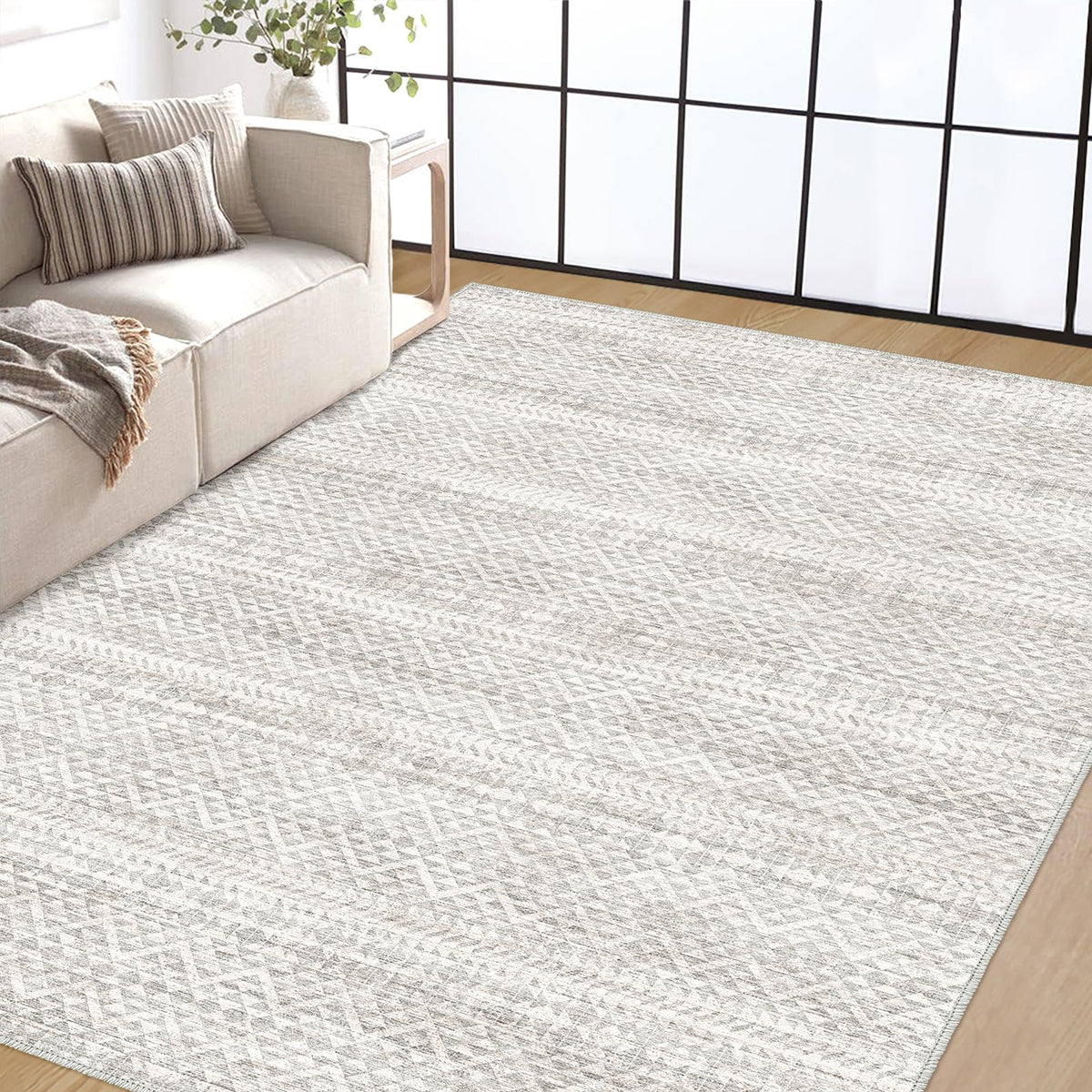 5'x7' Washable Area Rug for Living Room Natural Berber Rug Bedroom Non-Slip Rugs No Shed Faux Jute-Look Area Rugs Non-Skid Washable Area Rug (Camel, 5X7)