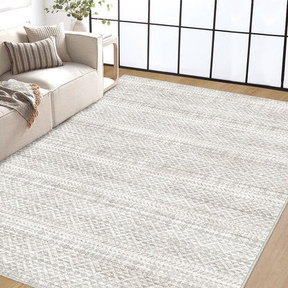 5'x7' Washable Area Rug for Living Room Natural Berber Rug Bedroom Non-Slip Rugs No Shed Faux Jute-Look Area Rugs Non-Skid Washable Area Rug (Camel, 5X7)