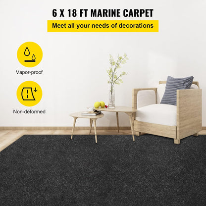 Happybuy 6 ft x 18 ft Charcoal Black Marine Carpet for Boats Waterproof - 0.18" Thick Indoor Outdoor Rug Carpet Roll for Home Patio Porch Deck