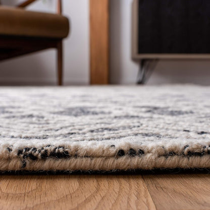SAFAVIEH Area Rug 8x10 - Micro-Loop Collection - Large - Ivory & Black, Handmade Wool, Moroccan Boho Design, Ideal for Living Room, Bedroom, Office, Dining Space (MLP203A)