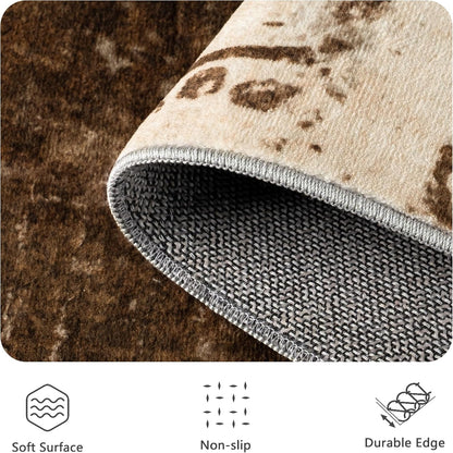 8x10 Rugs for Living Room - Modern Abstract Low Pile Washable Rug, Ultra Soft Non Slip Large Rugs, Floor Carpet for Bedroom Dining Room Office Laundry Nursery Home(Brown)