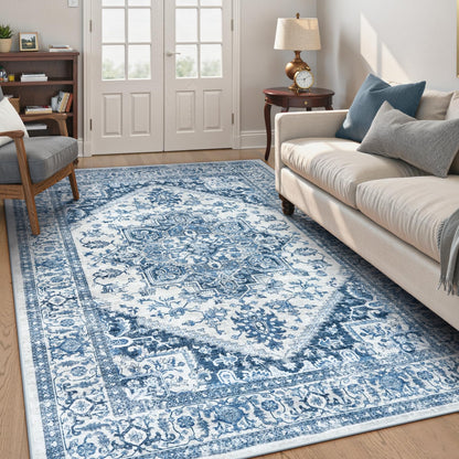 LIVEBOX Sage Washable Vintage Area Rug 3x5 Non-Slip