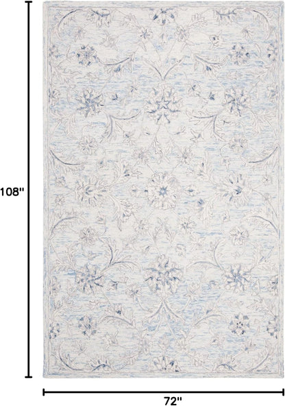 SAFAVIEH Micro-Loop Collection Area Rug - 6' x 9', Light Blue & Ivory, Handmade Country Cottage Wool, Ideal for High Traffic Areas in Living Room, Bedroom (MLP506M)