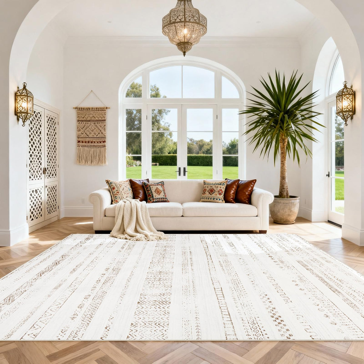 Washable Rugs 8x10 Area Rug for Living Room,Bedroom,Dining Room-Beige Green