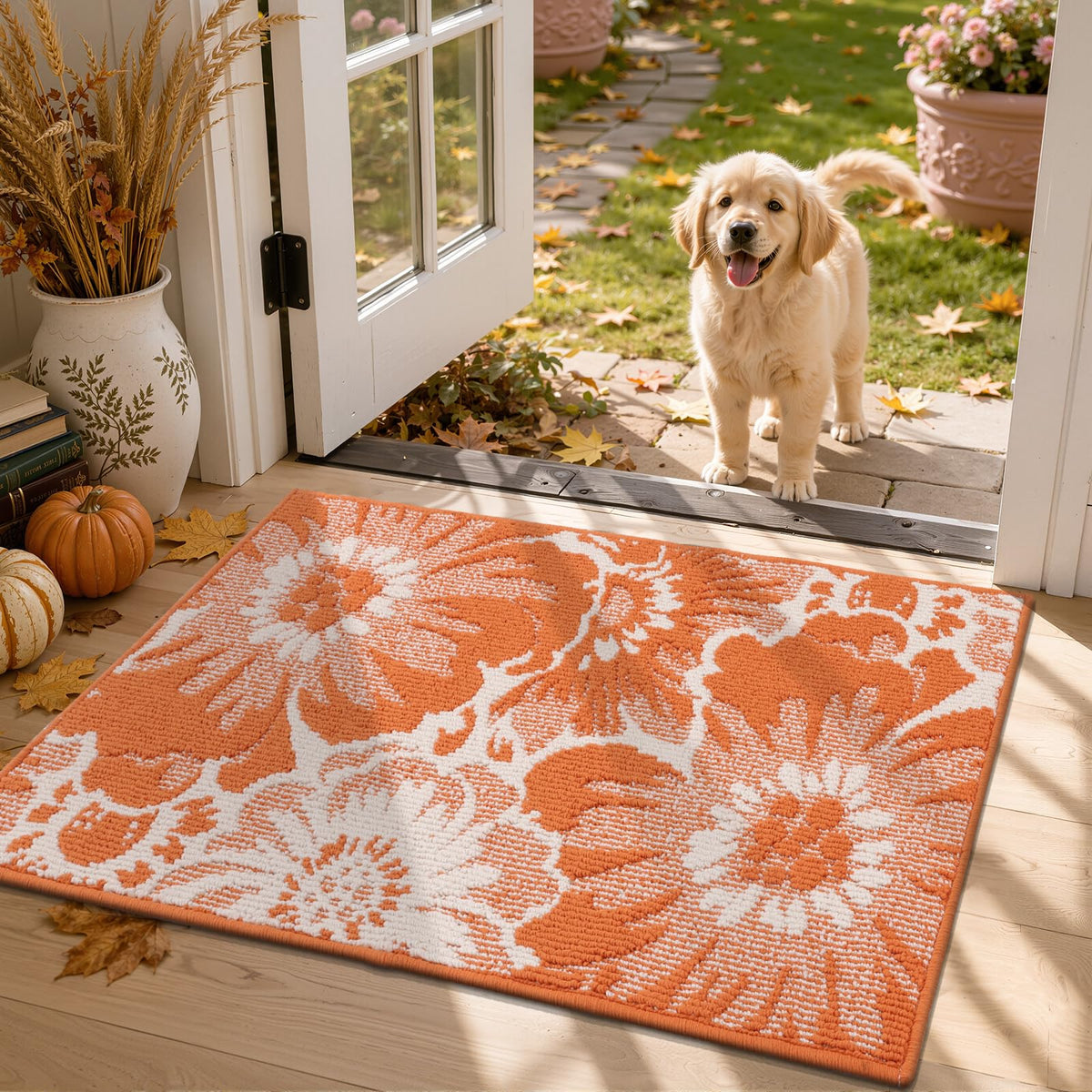 Findosom Hallway Runner Rug 2x6, Non Slip High-Low Textured Floral Washable Runner Rug with Rubber Backing, Boho Carpet Runner for Kitchen, Entryway, Bedroom, Laundry, Black & Beige