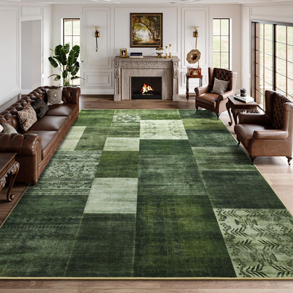 DweIke Washable Area Rugs 5x7 for Living Room, Modern Geometric Green Soft Patchwork Carpet, Non-Slip Stain Resistant Throw Rug for Bedroom Dining Room Office Home Decor