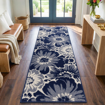 Findosom Hallway Runner Rug 2x6, Non Slip High-Low Textured Floral Washable Runner Rug with Rubber Backing, Boho Carpet Runner for Kitchen, Entryway, Bedroom, Laundry, Black & Beige