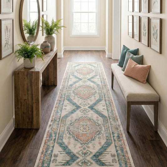 Well Woven Custom Size Runner - Choose Your Length - Jolena Blue & Ivory Vintage Medallion 27 Inch Wide x 25 Feet Long Runner (27" x 25' Runner)