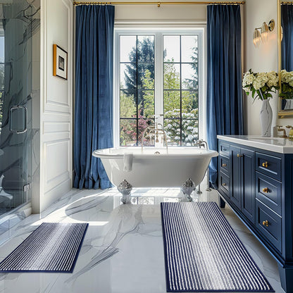 BSICPRO Bathroom Rugs Sets 2 Piece, Modern Bath Mat 20"x47"+20"x32", Blue