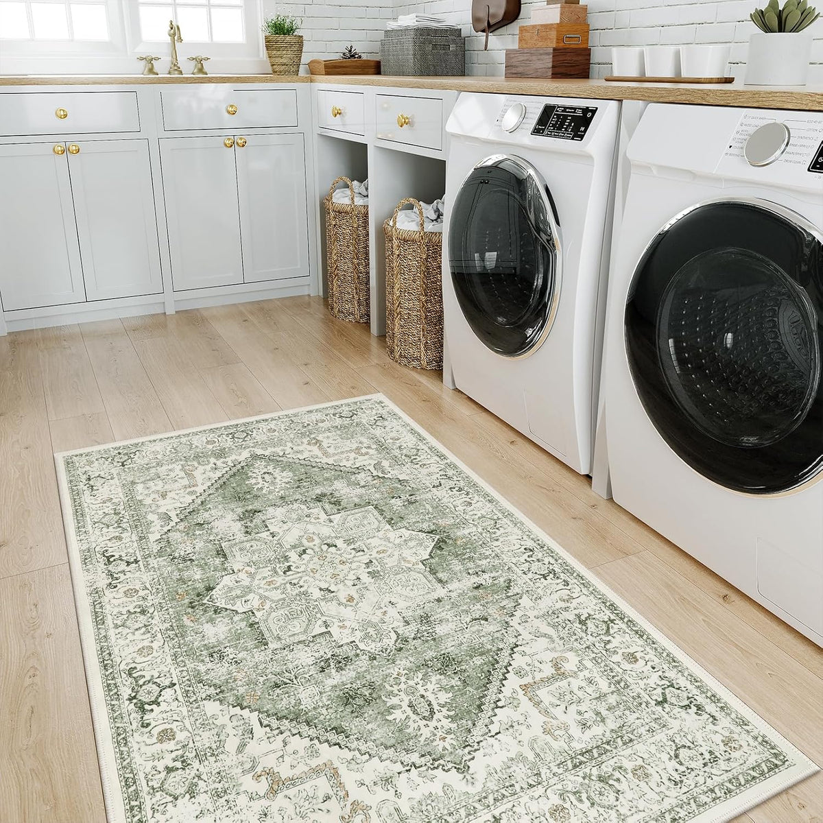 LIVEBOX Sage Washable Vintage Area Rug 3x5 Non-Slip
