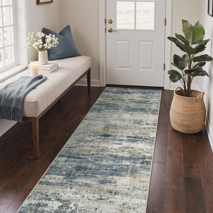 GENIMO 9x12 Area Rug Washable Non Slip for Living Room, Navy Blue Gray