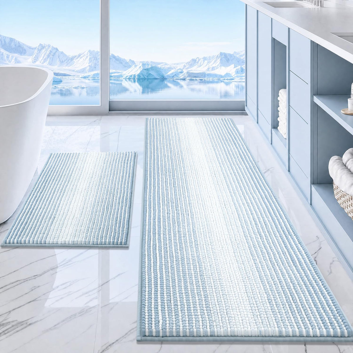 BSICPRO Bathroom Rugs Sets 2 Piece, Modern Bath Mat 20"x47"+20"x32", Blue