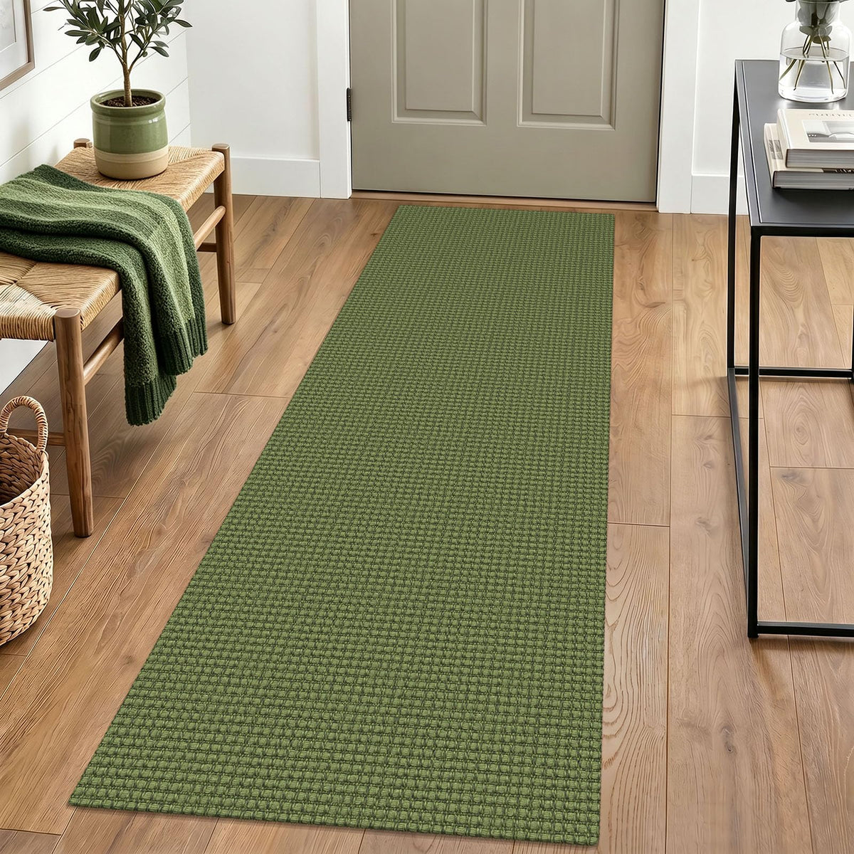 IOHOUZE Washable Area Rug 3x5 Non Slip Rubber Backed Woven Rugs for Entryway Rugs Indoor Outdoor Doormat Throw Rug Floor Carpet for Entrance Kitchen Front Door, Olive Green/Earthy Green