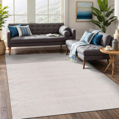 Beverly Rug Easy Jute Bordered Rug 10x14 Washable Large Indoor Outdoor Area Rugs for Living Dining Room Patio Office Stain Resistant Non Shedding Casual Indoor Outside Carpet 10 x 14 Off-White