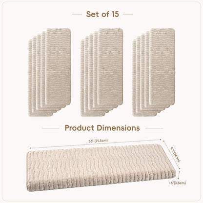 Domnesto Rounded Bullnose Carpet Stair Treads - 15 Pack, 36"