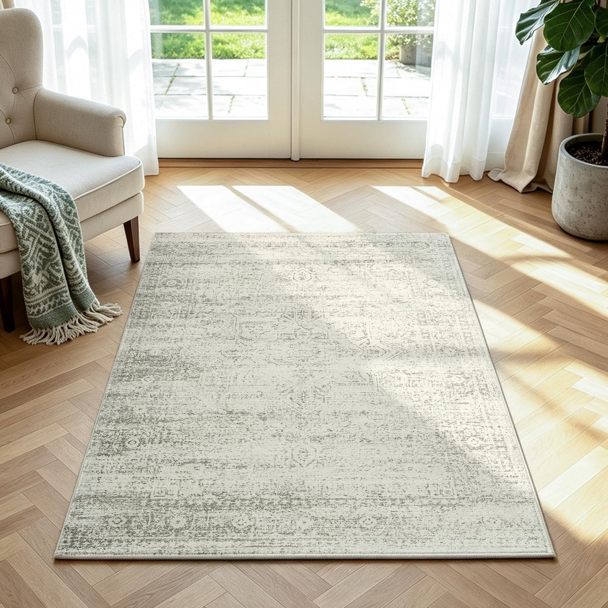 Washable Rugs 8x10 Area Rug for Living Room,Bedroom,Dining Room-Beige Green