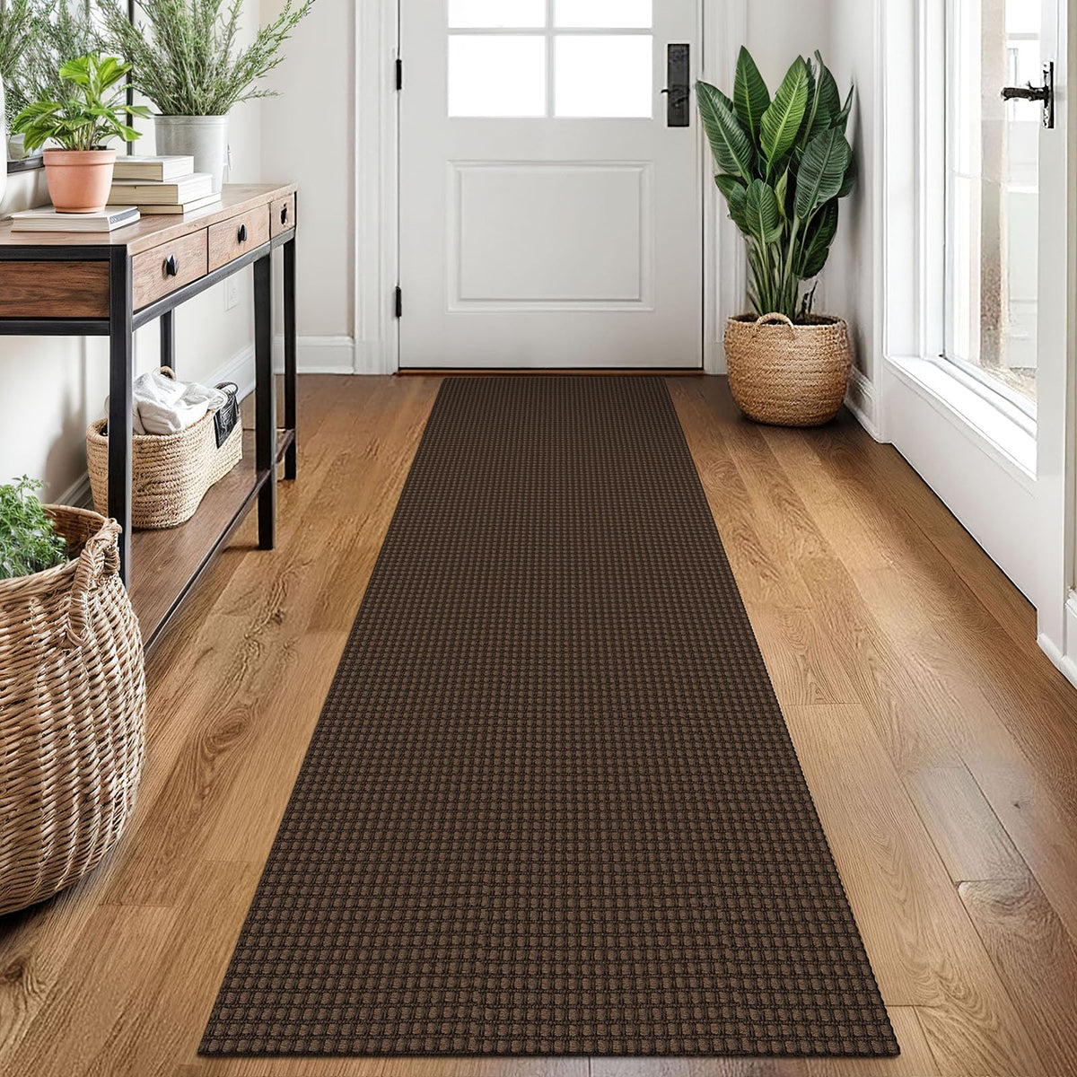 EARTHALL Woven Area Rug 3x5 Ft Washable Rugs for Entryway Braided Non Slip Rubber Backed Throw Rugs Door Mat Indoor Outdoor Entrance Cotton Carpet for Kitchen Foyer Front Door, Orange/Tan/Brown