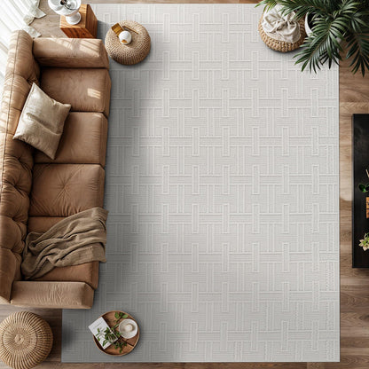 Luul Home Micro Loop Indoor Rug White 9x12 Boho Geometric Neutral Area Rugs for Living Room Soft Luxury Modern Low and High Pile Durable Stain Resistant Non-Shedding Indoor Area Carpet 9 x 12