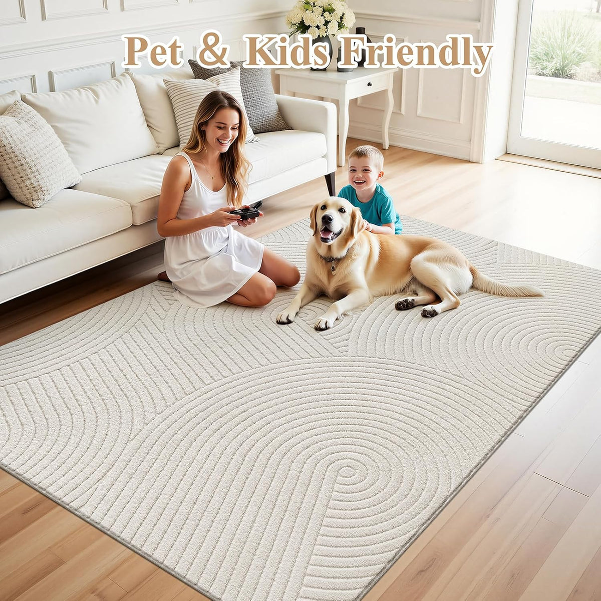 U'Artlines 5x7ft Washable Area Rug for Living Room, Beige