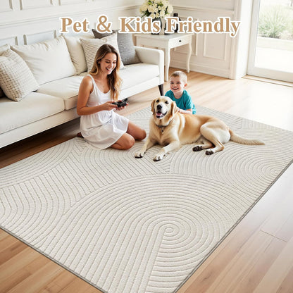U'Artlines 5x7ft Washable Area Rug for Living Room, Beige