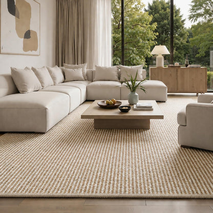 Faux Jute Area Rug 4'x6', Washable & Non-Slip, Grey & White