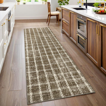 ROYHOME 6x9 Area Rug for Living Room Washable Khaki Brown Checkered Rugs